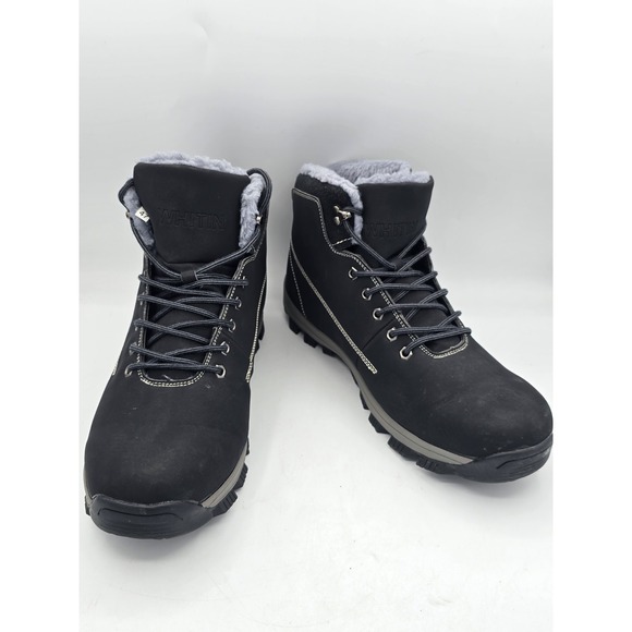 Whitin Vegan Leather Black Suede Sherpa Lined Hiking Boots Size EU 47 US 14 - Picture 1 of 10